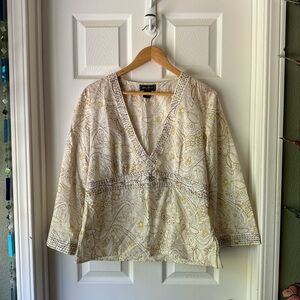 Floral Eddie Bauer Blouse with Embroidery Size Large